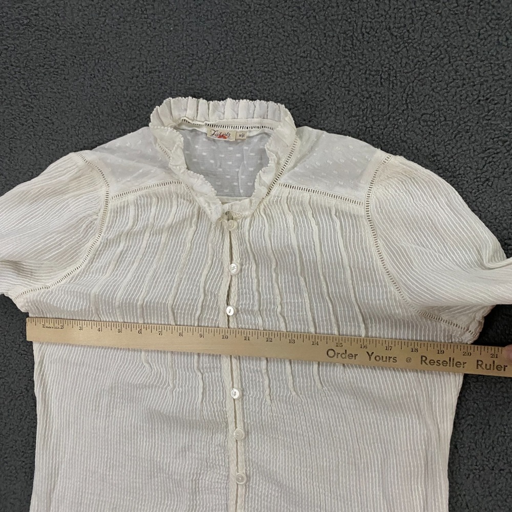 Faherty Willa Top Womens Medium Pintuck Gauze Cotton White Woven Boho Hippie - Picture 7 of 10